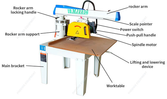 Equipamento profissional de corte de madeira MJ2236 / MJ2238 Serra circular de braço radial de mesa
